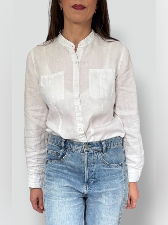 Lord & Taylor Tops - Lord & Taylor White Linen Mandarin Collar Shirt